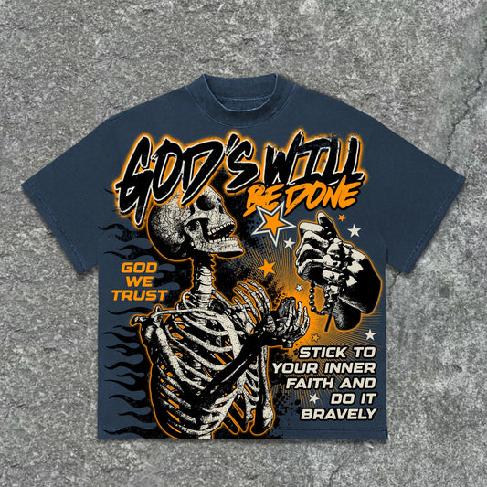 Y2K Oversized Retro God's Will Skull