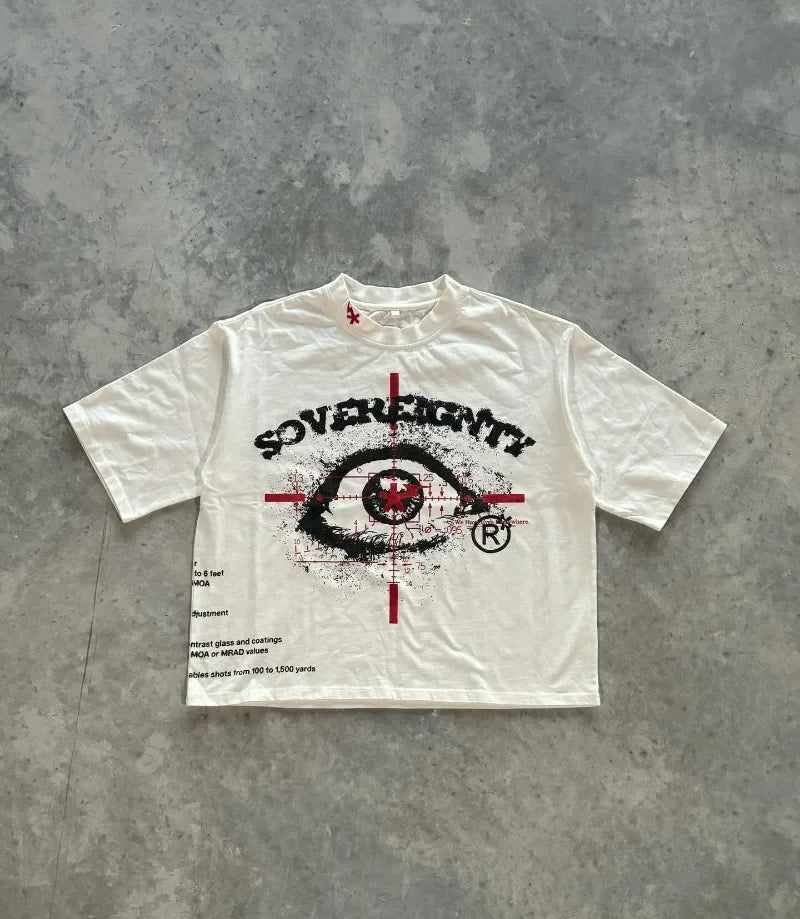 Y2K Streetwear Round Neck Big Eyes Print Graphic Oversized T-Shirt