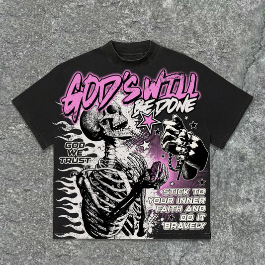 Y2K Oversized Retro God's Will Skull